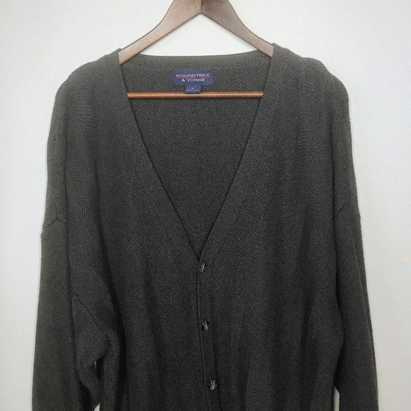 Roundtree & Yorke Gray Textured Knit Button Down Grandpa Cardigan Sweater XL - Picture 3 of 12